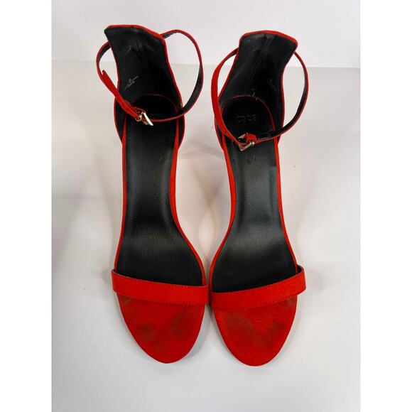ASOS Size 8 Red Suede 3 Inch Ankle Strap Heels Open Toe - Picture 13 of 15